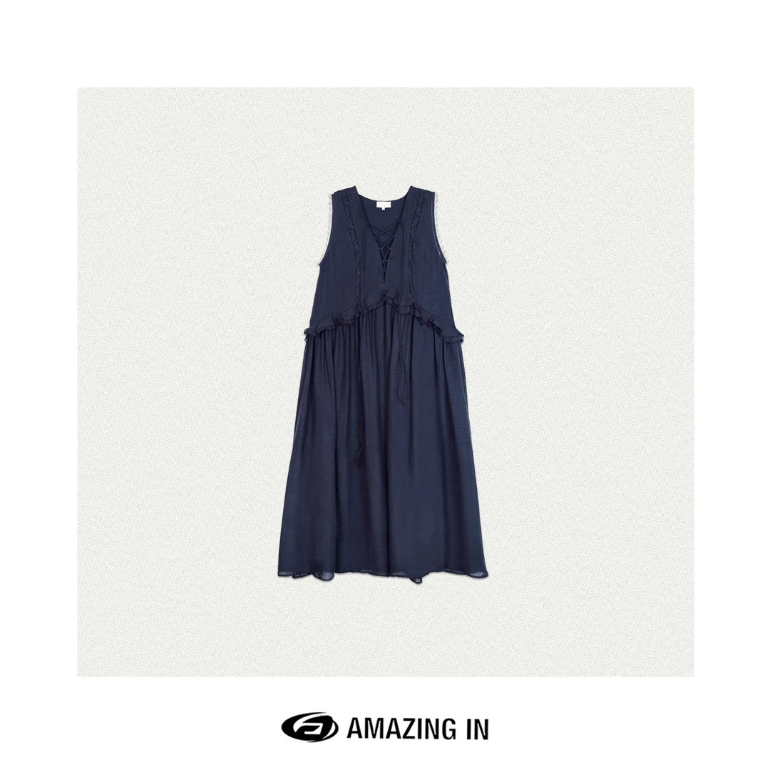 AMAZING IN | 天丝x苎麻 | V领无袖连衣裙 A250509-AI55BDR585342