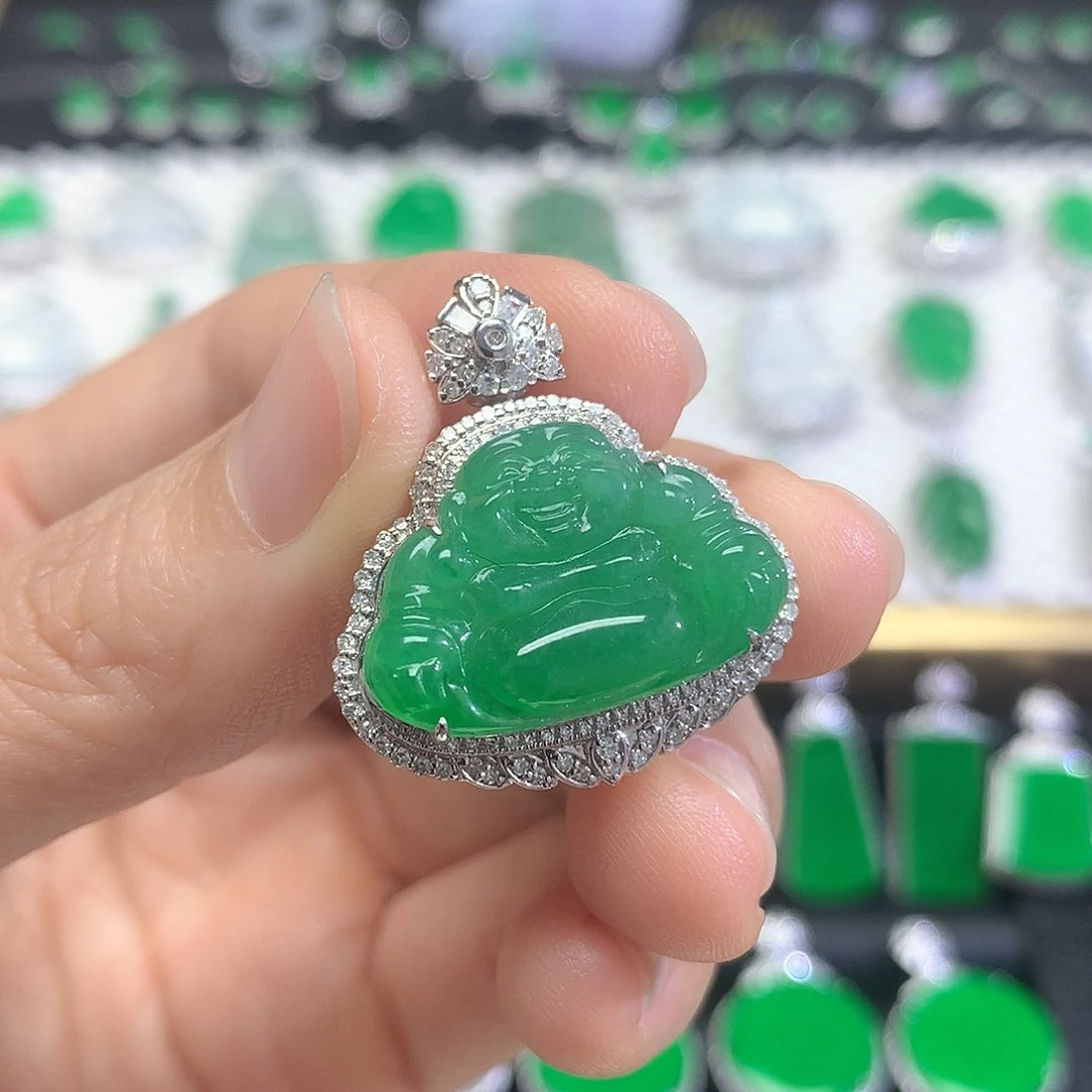 吊坠(不含链)18K金镶嵌翡翠吊坠