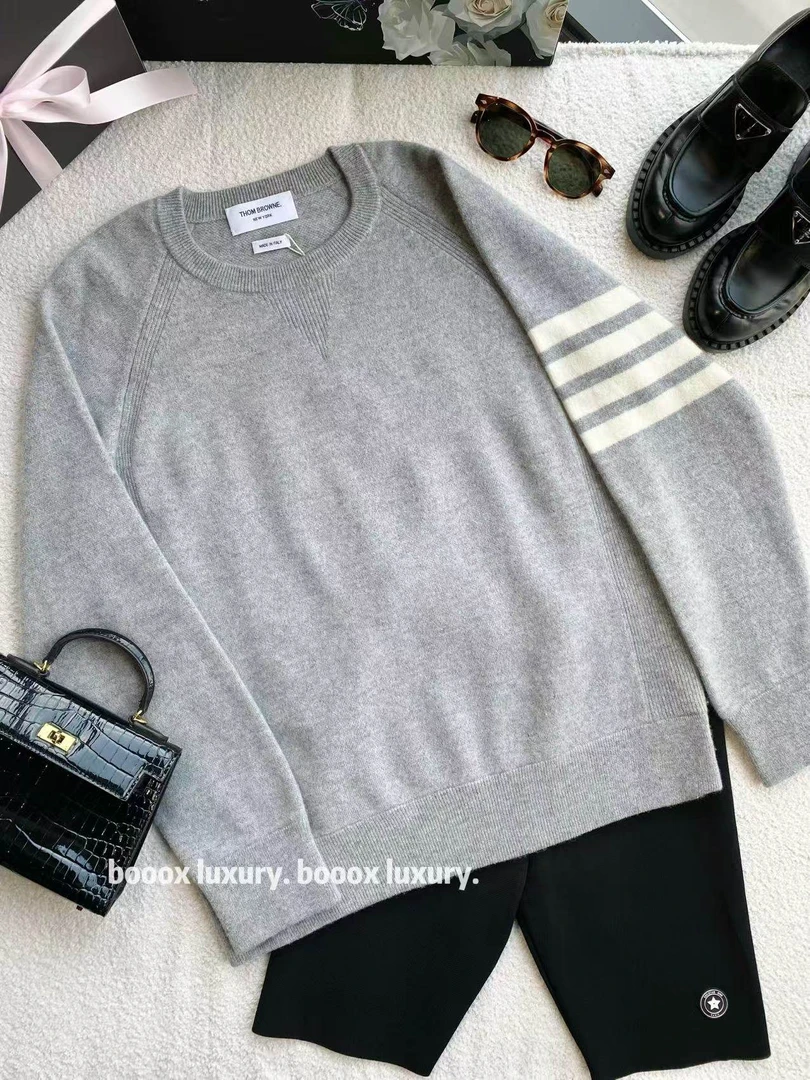 95新 THOMBROWNE xw230 山羊绒 灰色四条杠长袖卫衣4码