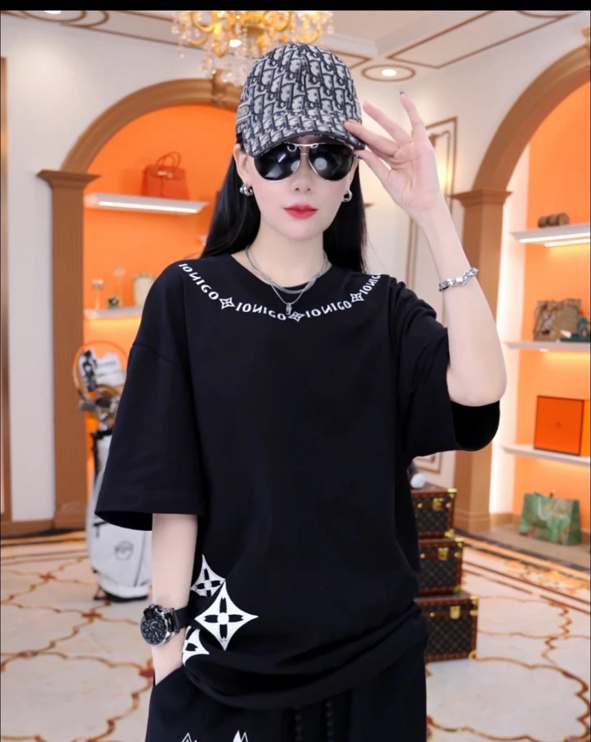 Lord Yan 夏季休闲百搭宽松圆领拼接情侣纯棉T恤82606