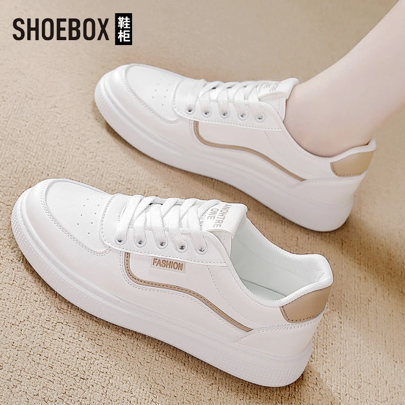 SHOEBOX鞋柜小白鞋女2025春秋新款薄款平底板鞋透气网面休闲鞋