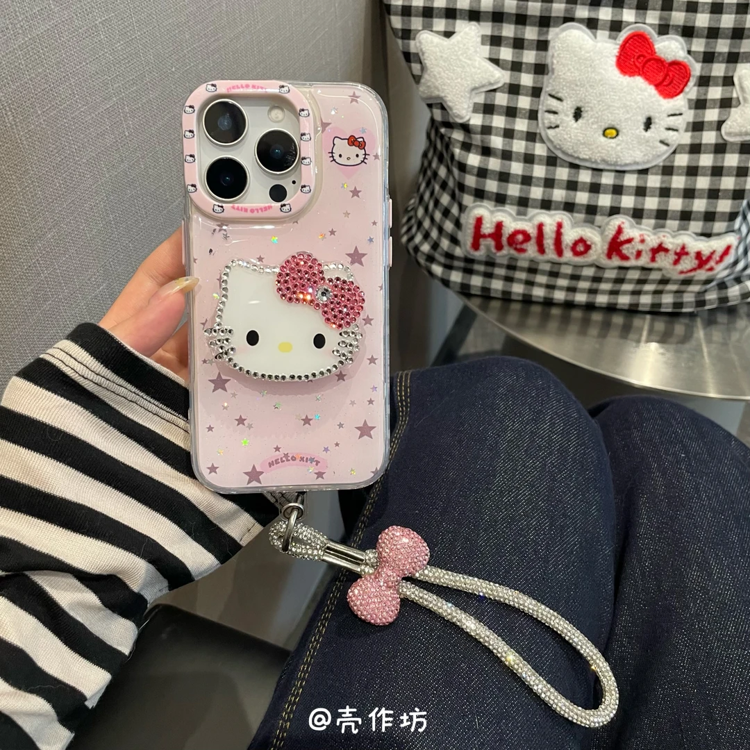 闪钻星星kt猫咪表情支架适用苹果iPhone13/14/15/16系列手机壳