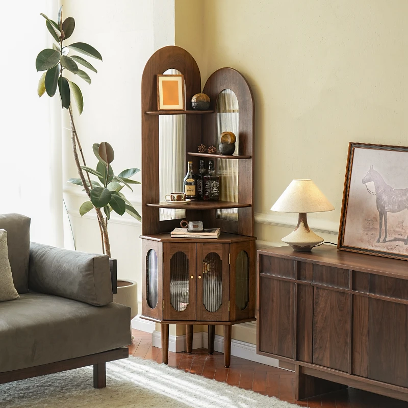 莎米娜北美黑胡桃木家用欧式黛梦转角柜书柜客厅边角柜扇形三角柜