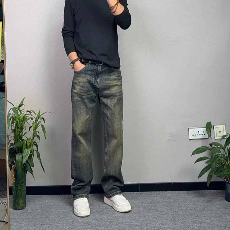 2025新款微弹直筒牛仔裤男秋冬款美式高街ins男裤高级感显瘦长裤