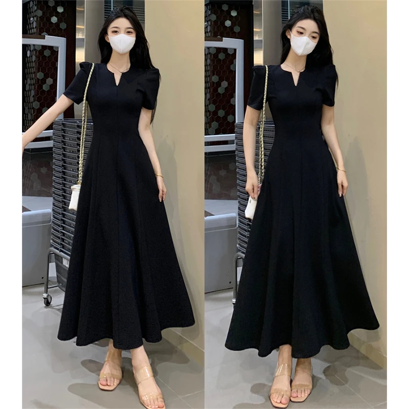 2025夏季大码女装新款时尚赫本风气质高级感长裙收腰显瘦连衣裙