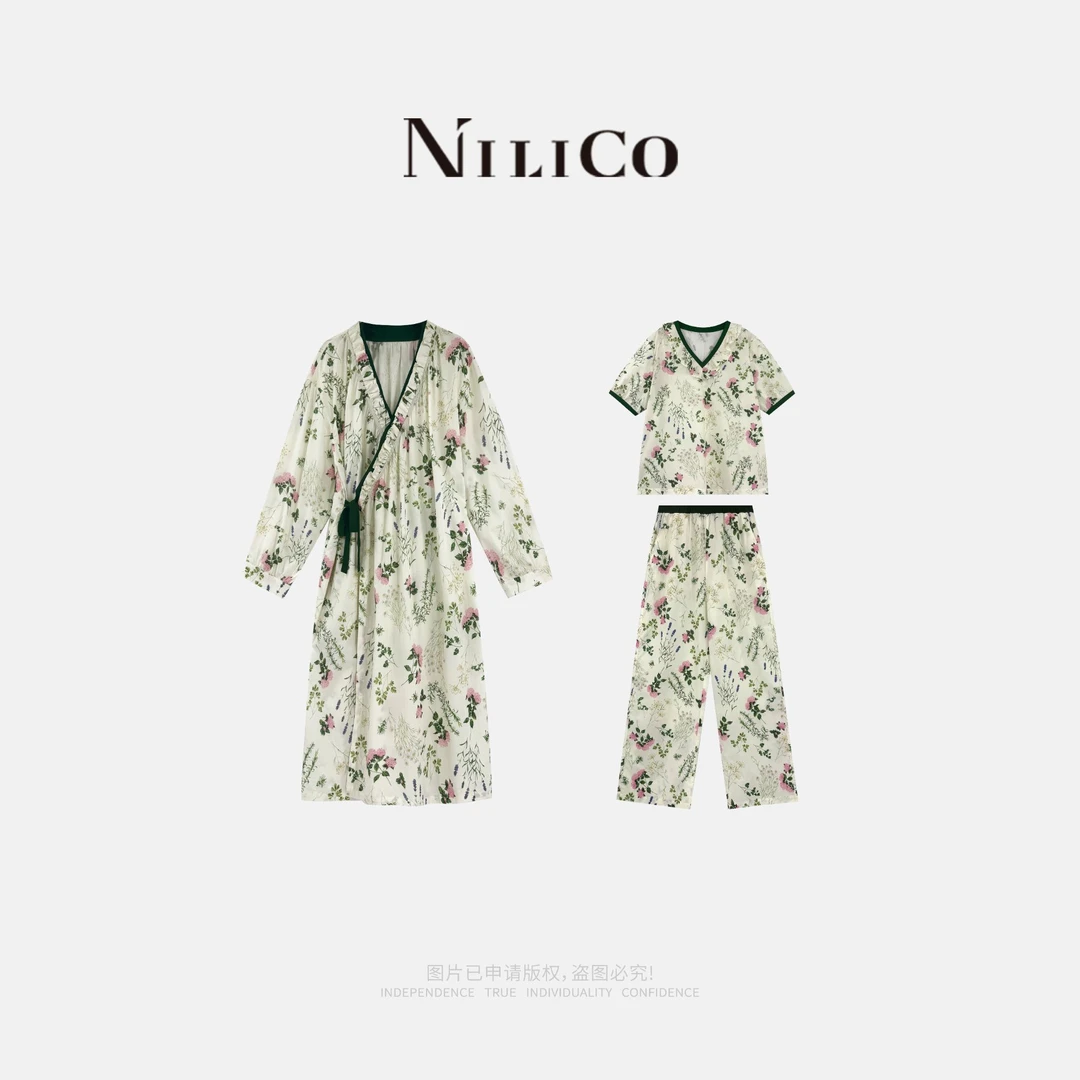 NILICO【云朵棉&暗香】慵懒轻奢撞色小清新印花舒适透气家居服套装