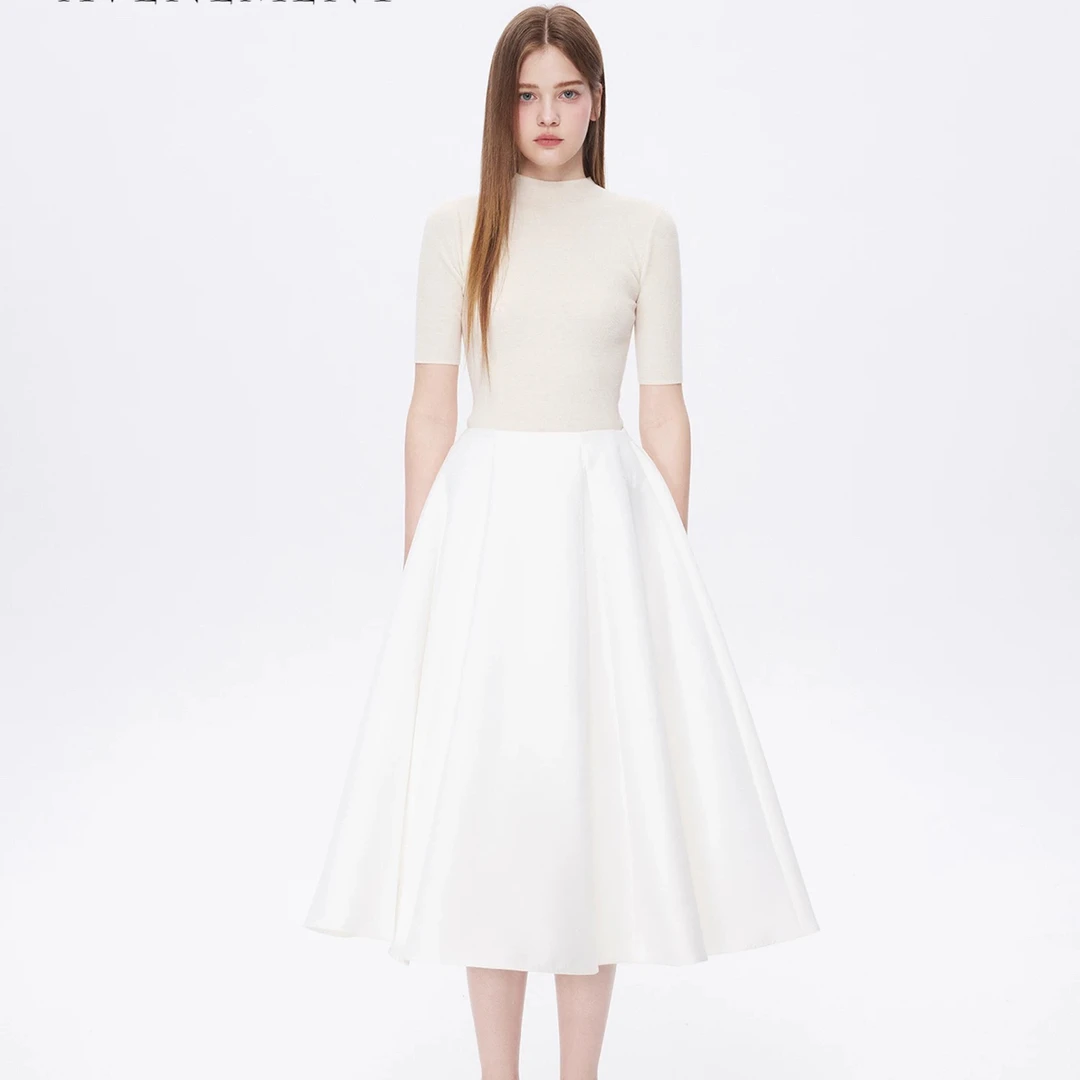 avenamemtt/半高领针织打底衫毛织混纺弹力半袖内搭套头上衣秋冬