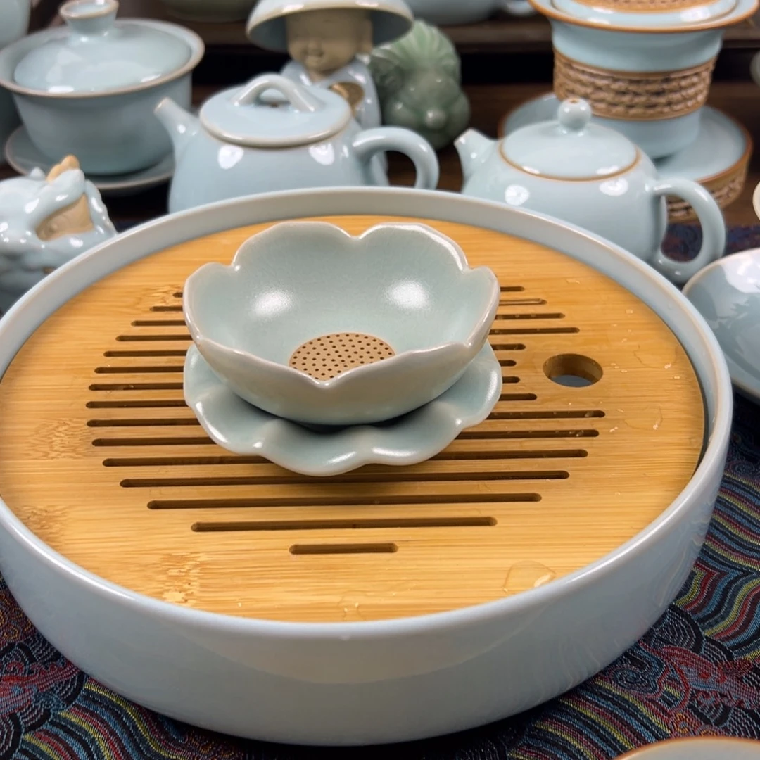 瓷壶仿古釉水莲花茶漏