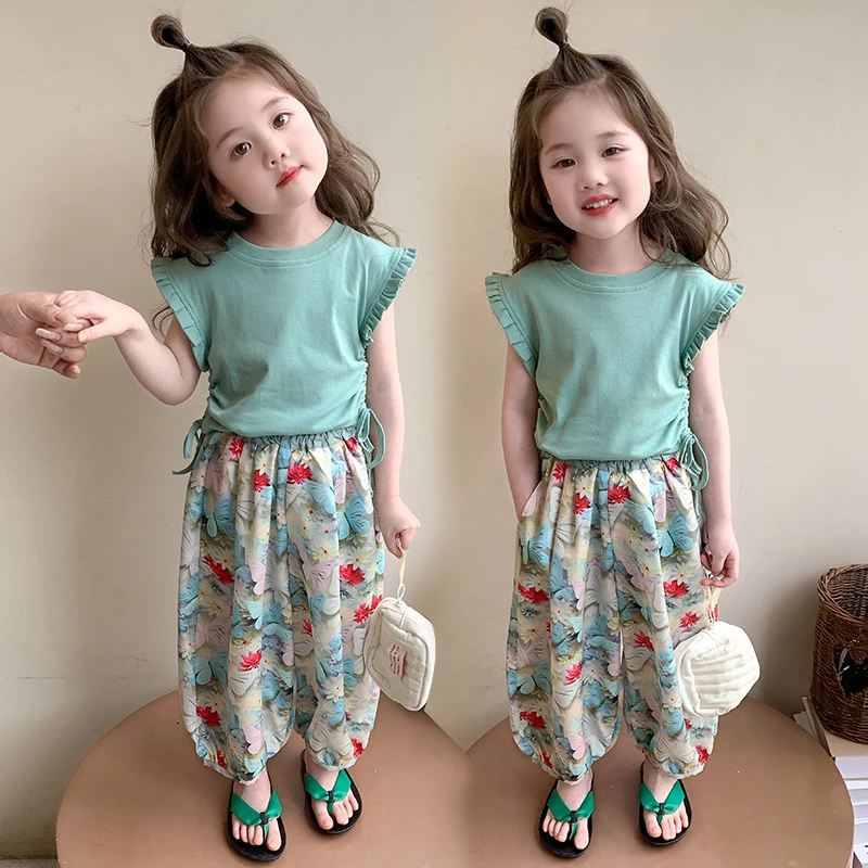 【绿野仙踪】女童夏季套装2025新款洋气儿童女宝宝碎花防蚊裤两件套