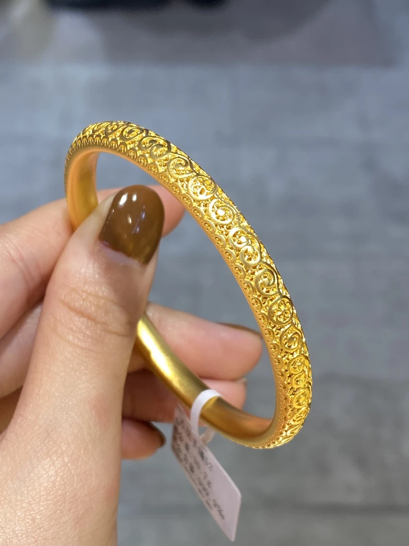 【铭记】足金999 祥云花丝皇后手镯 窄版 面宽5.5mm 厚壁中空