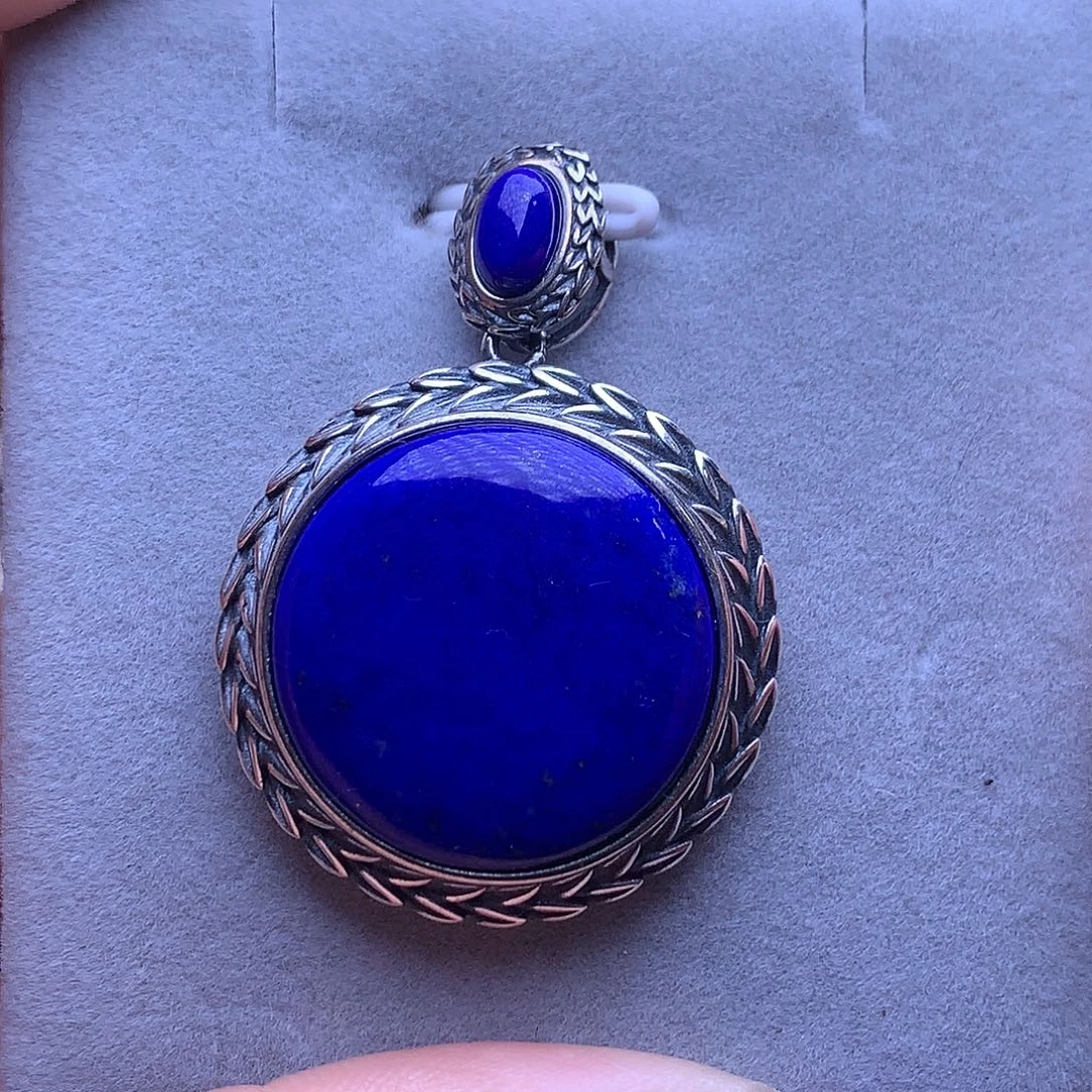 青金石银S925镶嵌吊坠26m