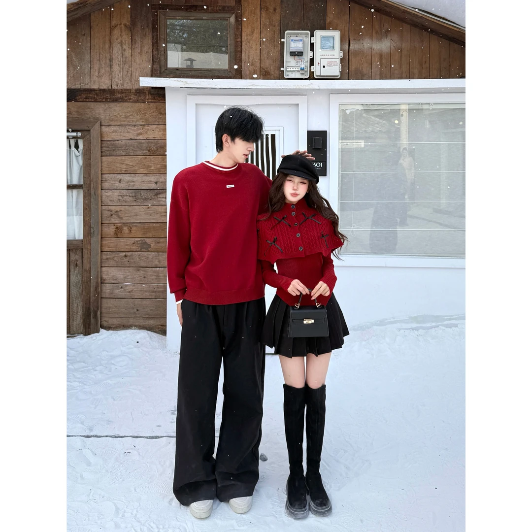 情侣装秋冬2025新款ins超火毛衣男女韩版宽松法式针织衫外套潮牌