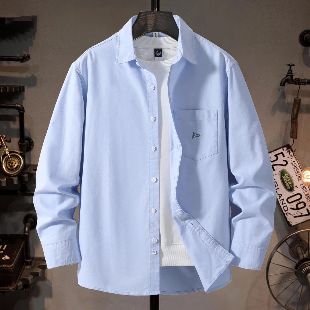 清爽全棉长袖衬衣男装2025春夏新款翻领百搭青年文艺休闲薄款衬衫