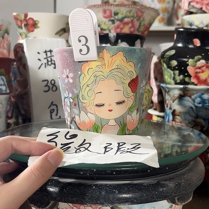 景德镇手绘花盆满38包邮偏远地区除外