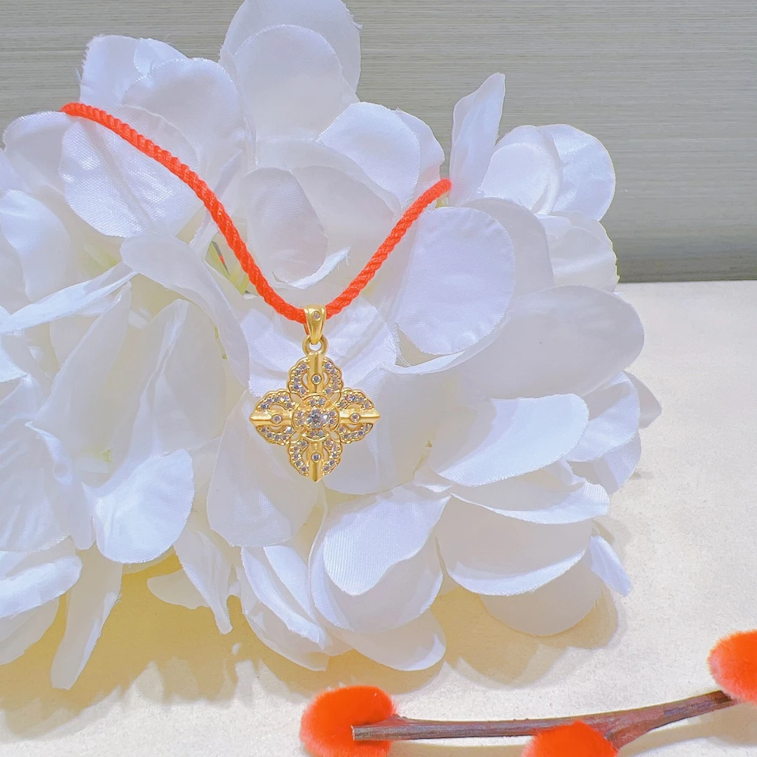 足金四叶草十字金刚杵吊坠百搭