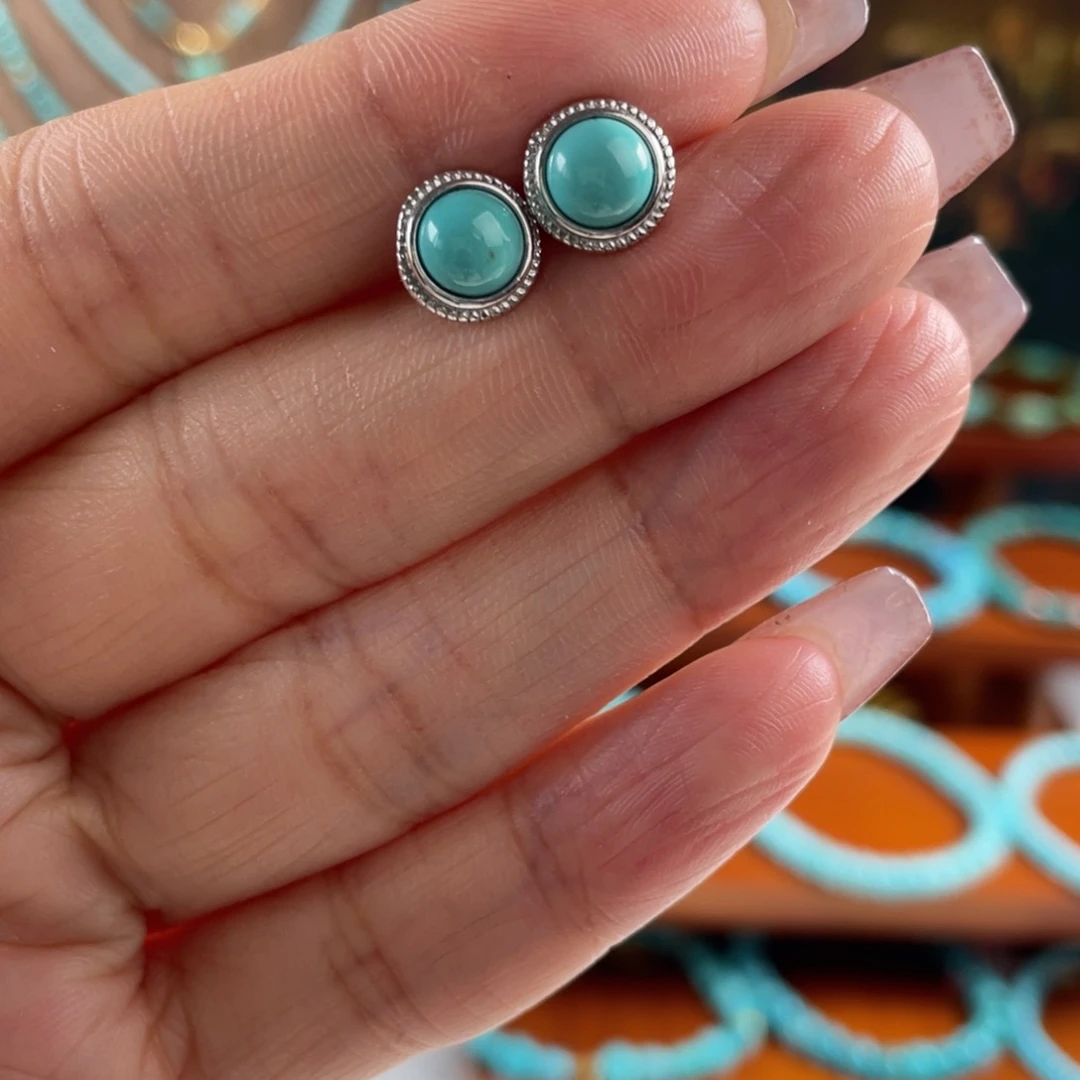 绿松石未镶嵌珠宝半成品绿松石耳钉