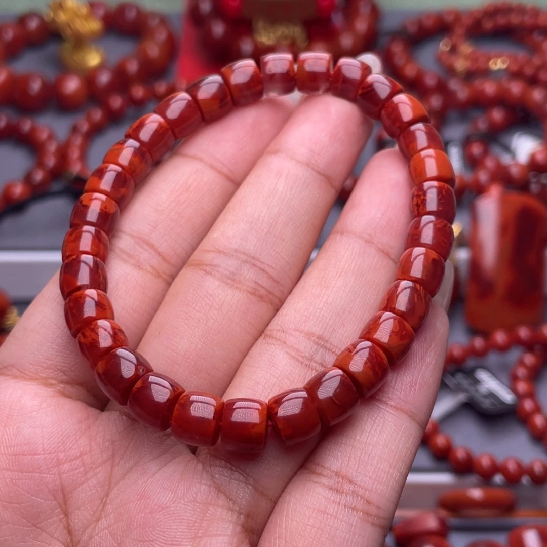 南红玛瑙未镶嵌其他原矿）天然收藏级7.5mm瓦西牛血火焰纹直切单圈