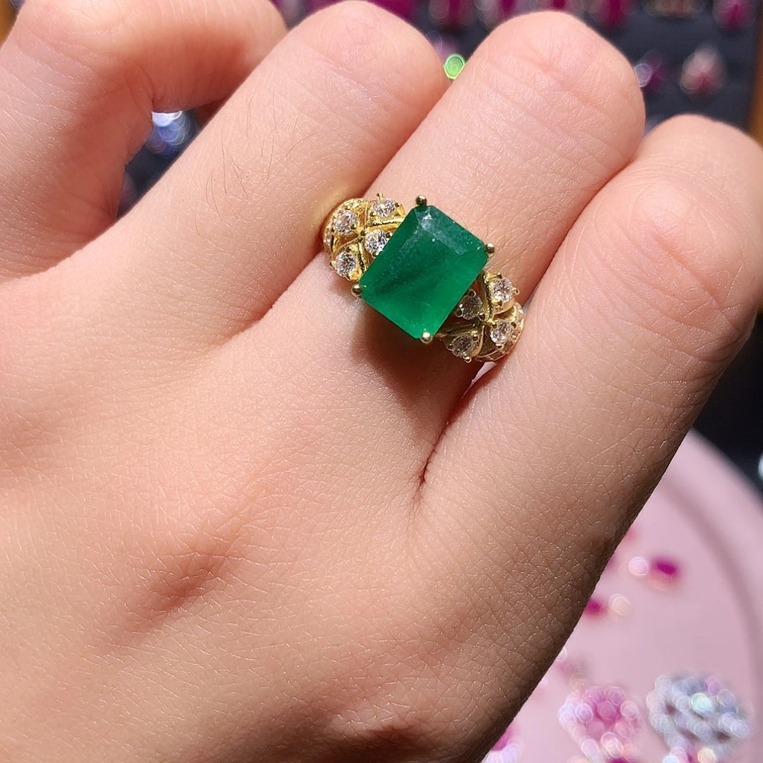 戒指银S925镶嵌祖母绿