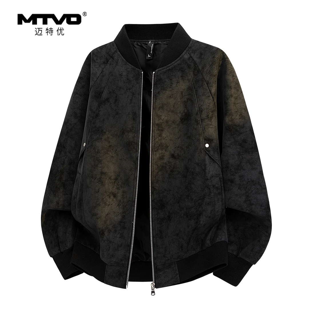 脏脏休闲皮夹克2025年新款秋季男款美式潮牌时尚扎染百搭夹克外套