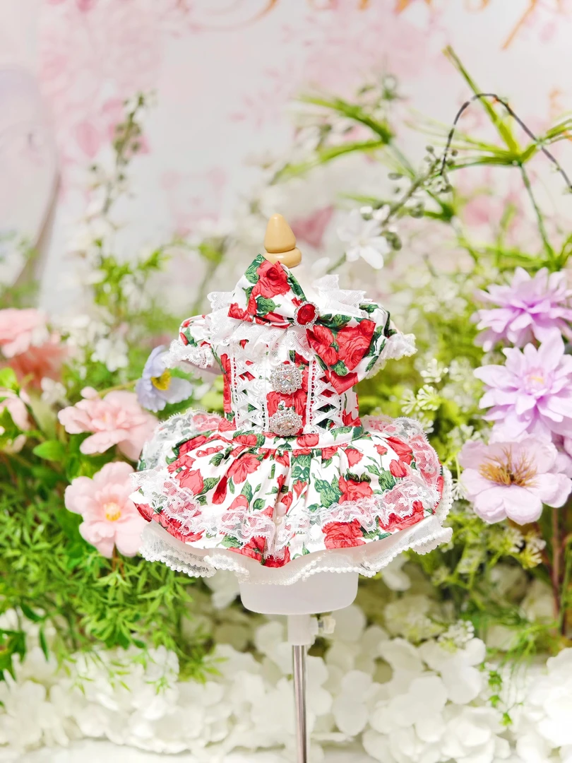 York's pet/约克派原创手工宠物洛可可玫瑰两件套宠连衣裙