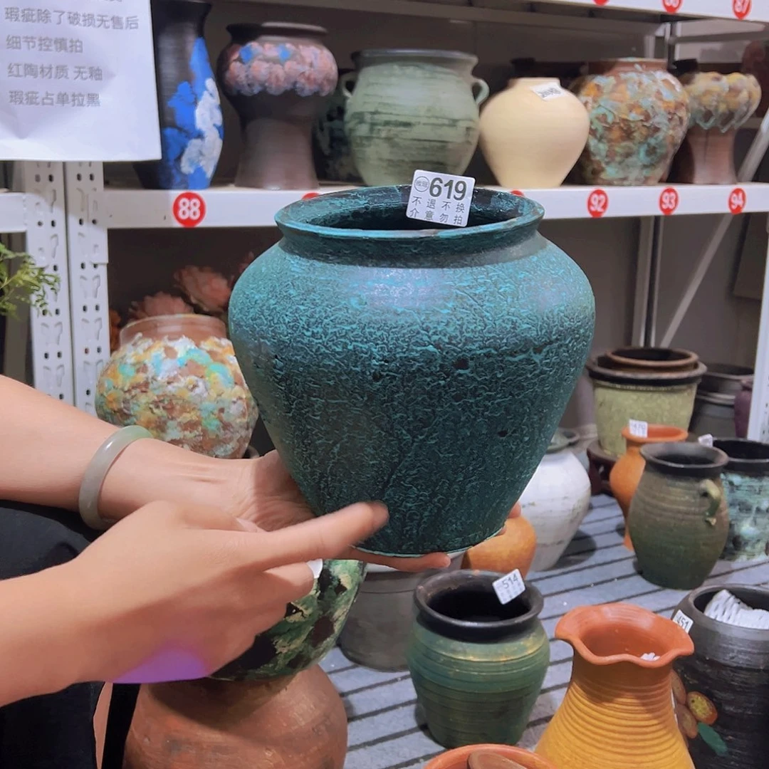 瑕疵绿色坛子有孔619