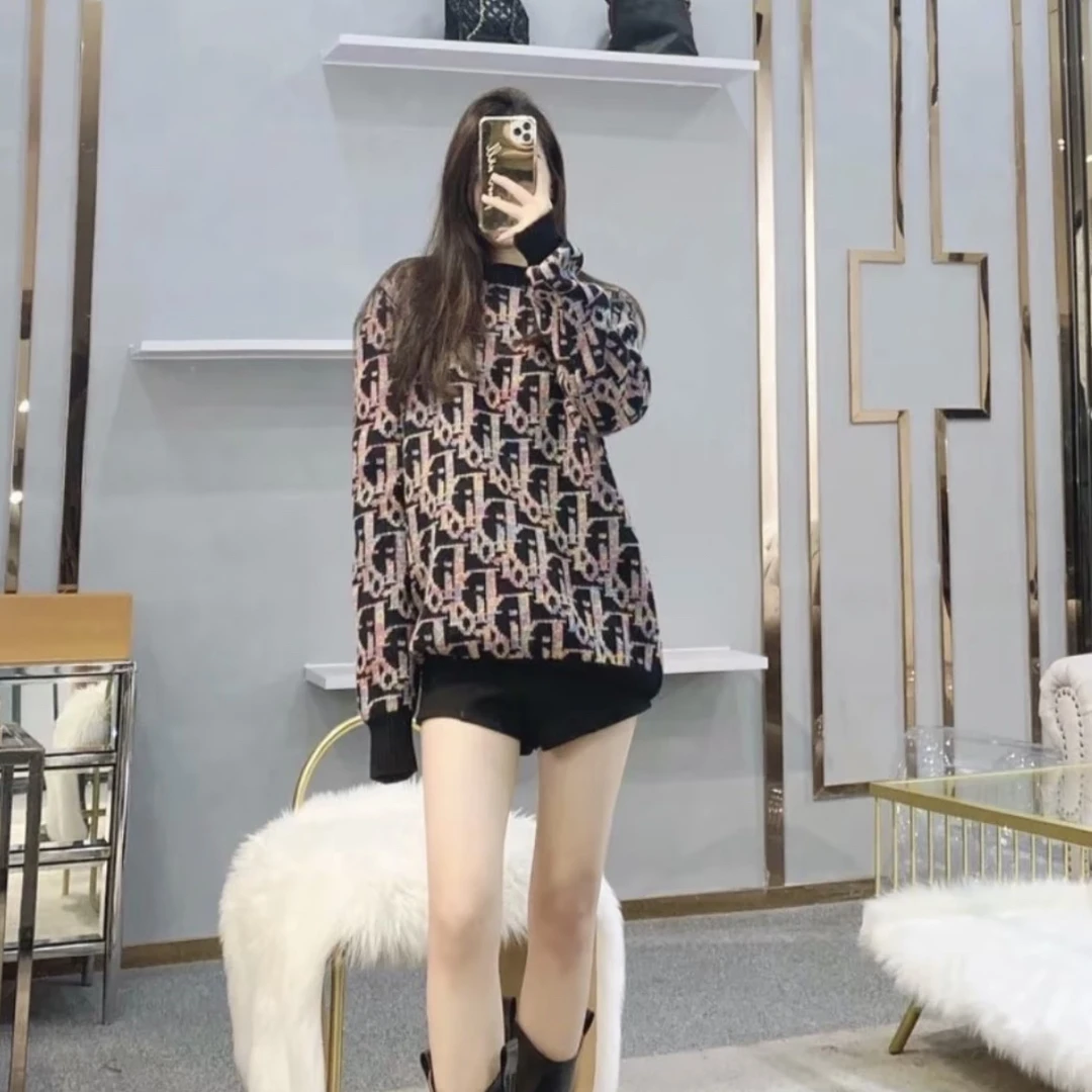 99新 DIOR/迪奥 1526/DIOR 黑色满印羊毛毛衣/M码