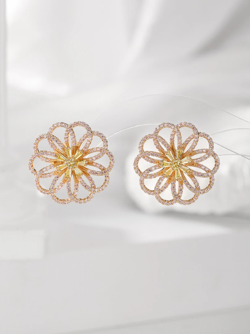 合金合成锆石耳饰 1886高级轻奢时尚镂空花朵耳环
