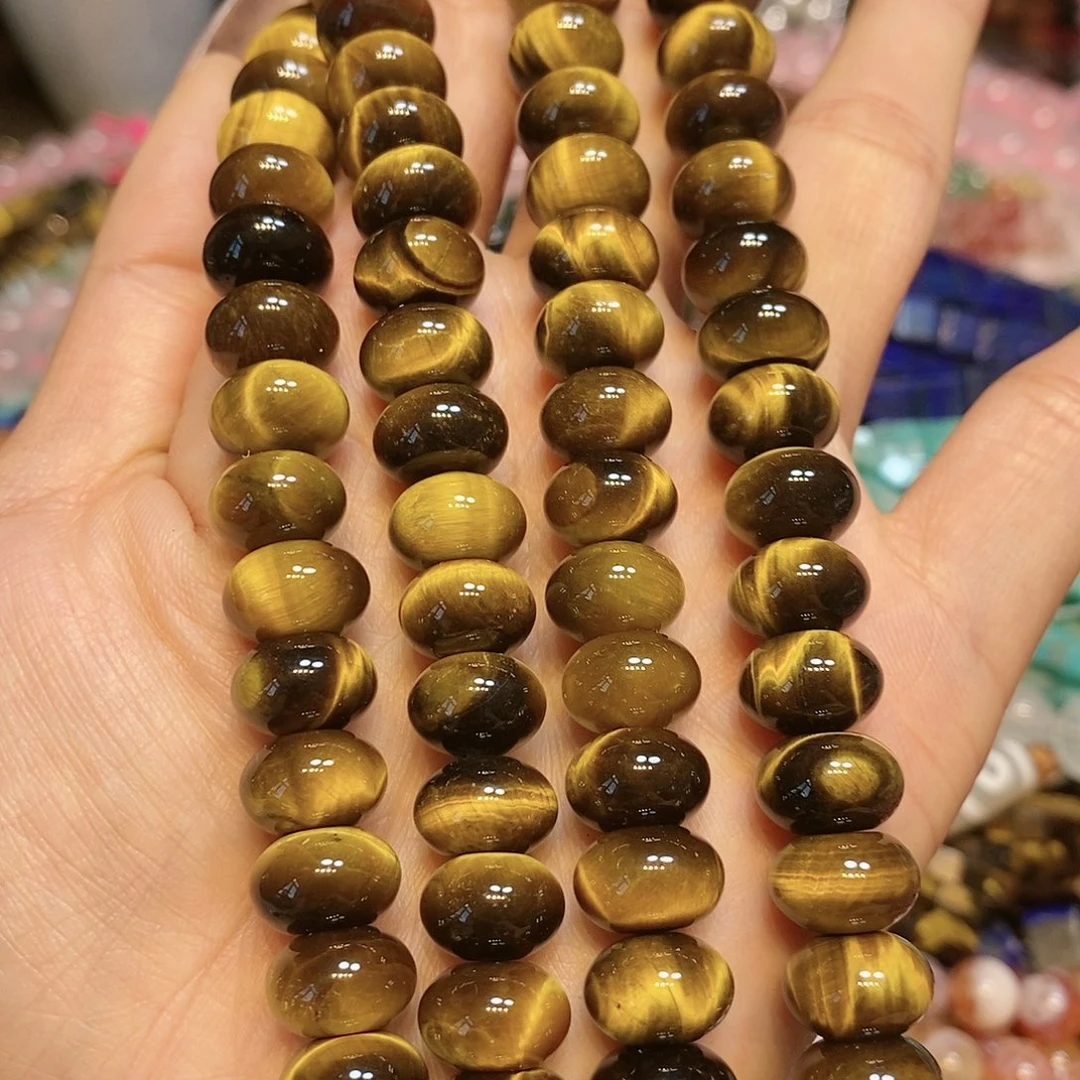 玛瑙/玉髓散珠天然黄虎眼12mm胖算盘一条