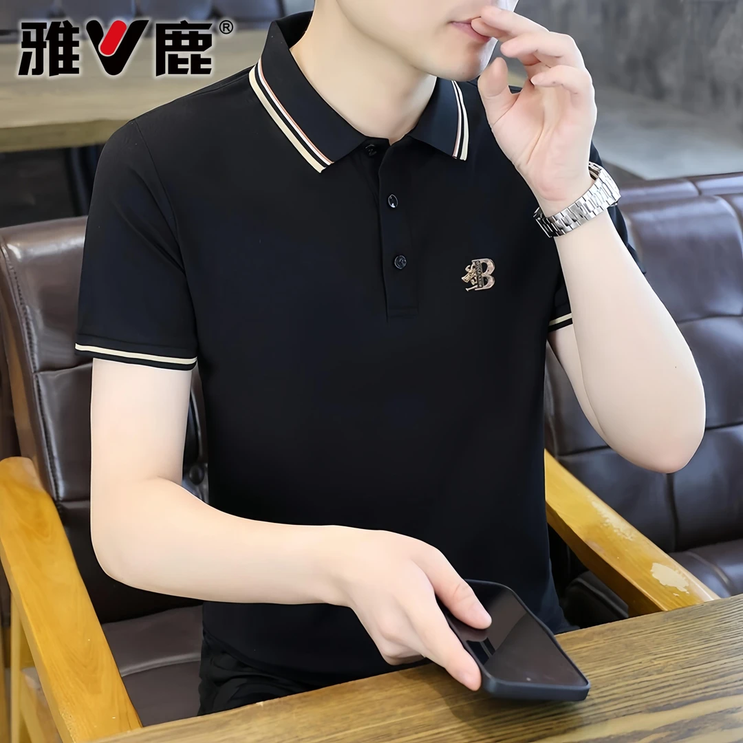 V/雅鹿短袖Polo衫男夏季翻领T恤透气高档潮流休闲薄款百搭上衣服