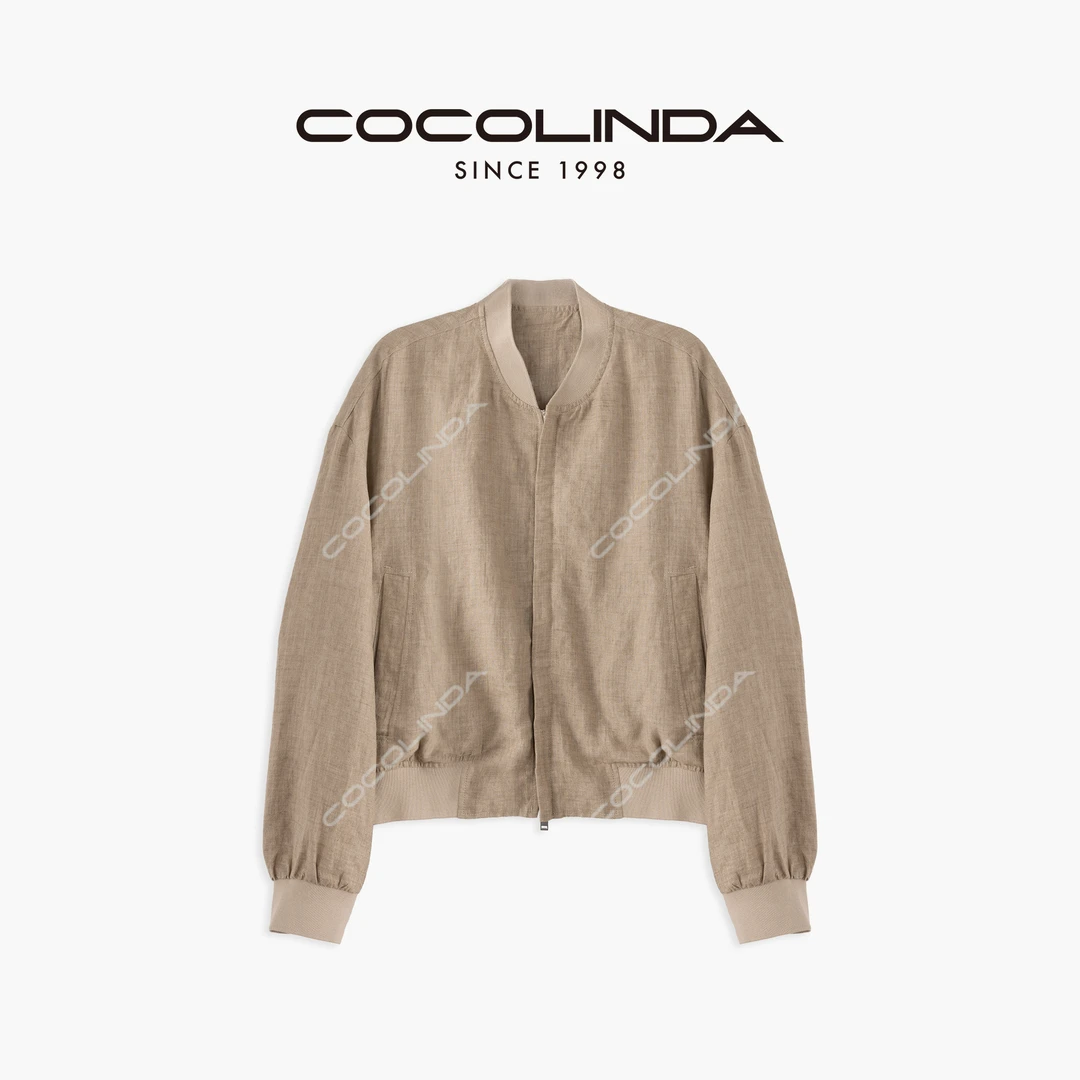 COCOLINDA | 100%亚麻男女CP棒球领卡其色外套C2908