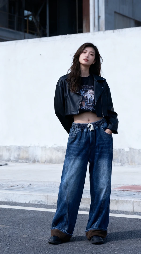 阔腿复古秋季高腰睡裤夏季弯刀裤女牛仔裤