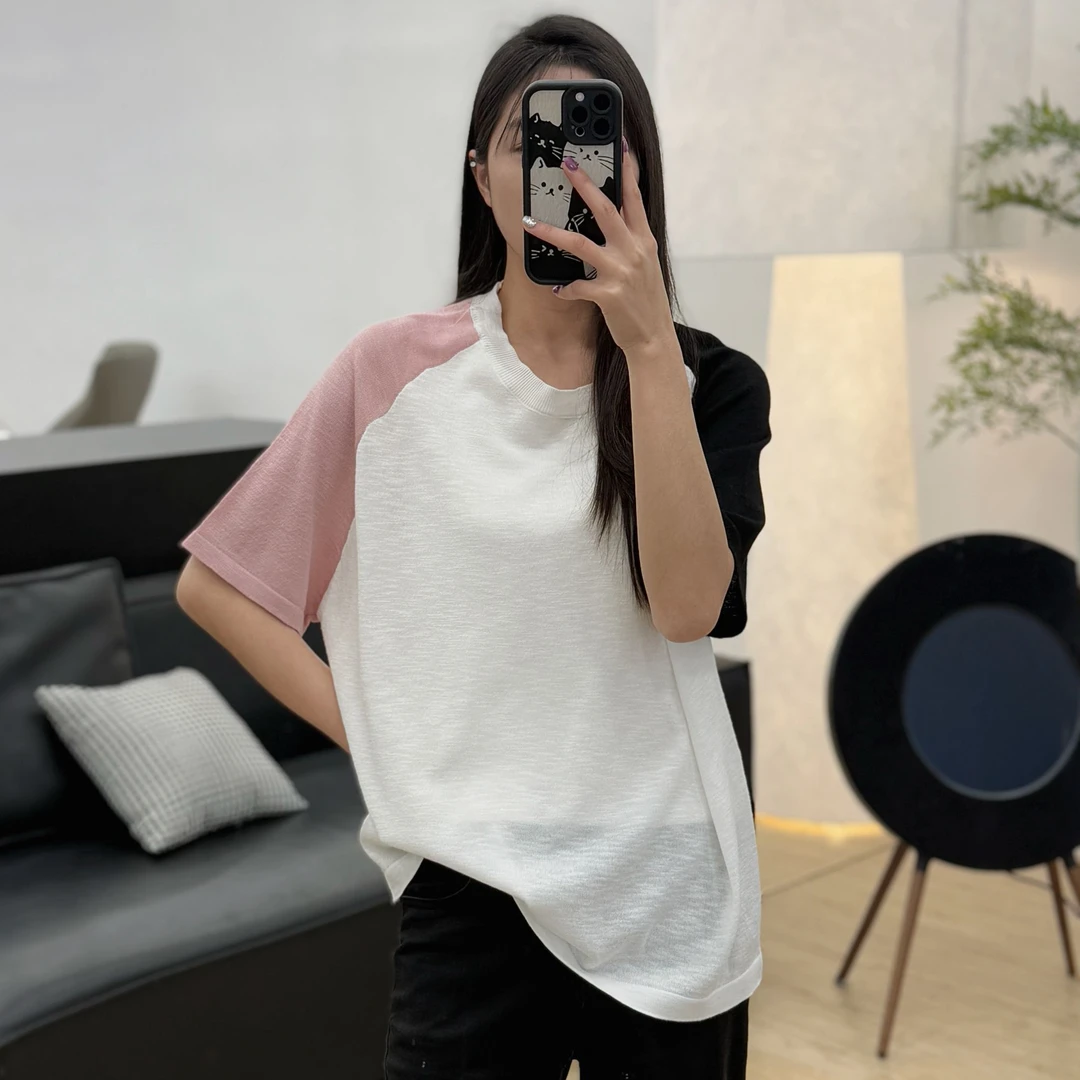 JUANJUAN自制白粉黑肩膀拼色净版短袖