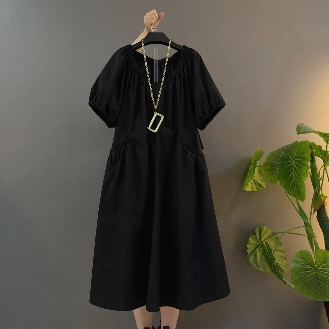 时尚减龄大码女装V领短袖显瘦连衣裙夏季新款