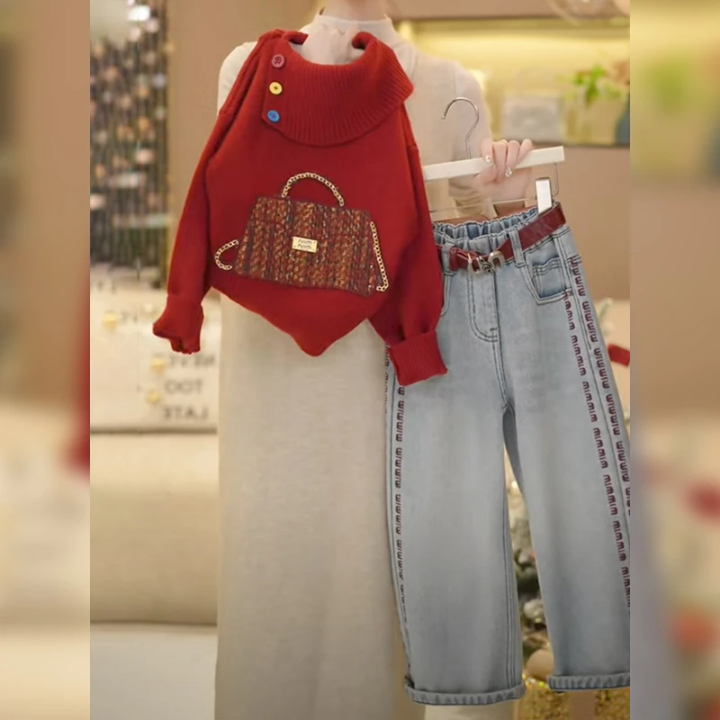 新年衣服女童秋冬2025新款儿童蛇年本命年衣服女大童过年毛衣套装