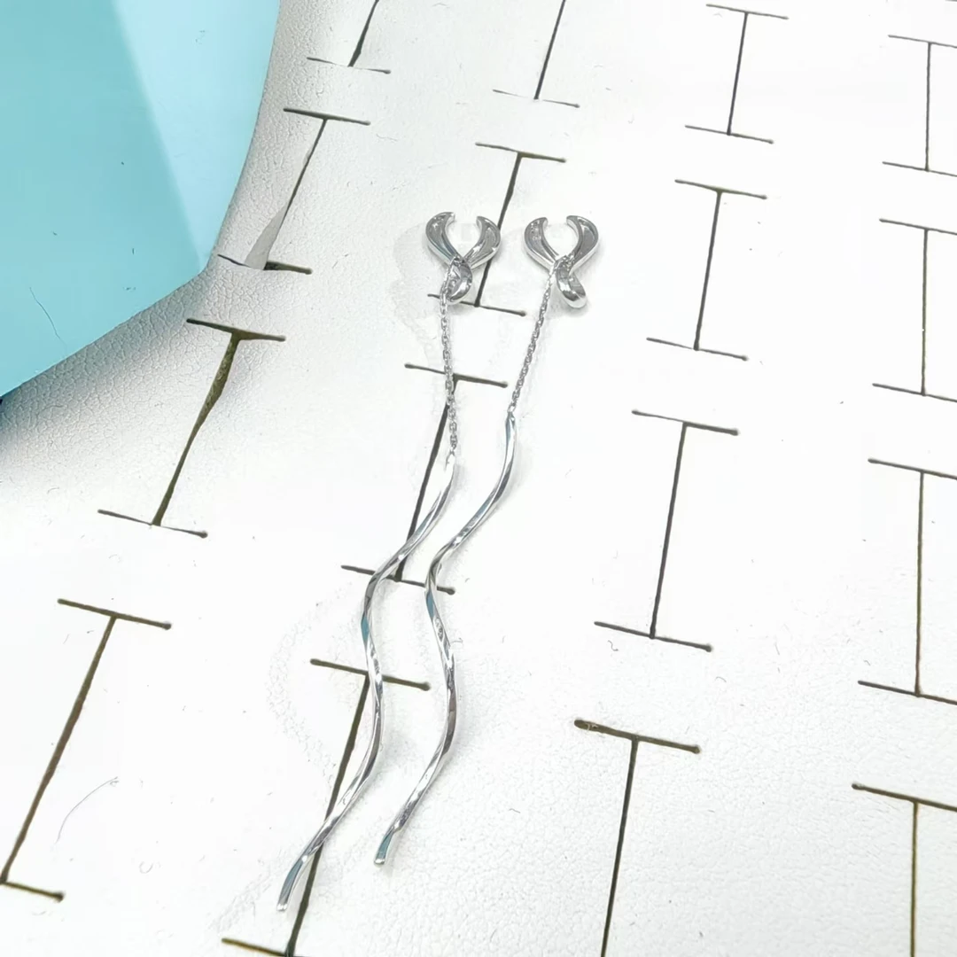 PT950铂金耳饰 鱼尾波浪流苏铂金耳线 约6.5cm