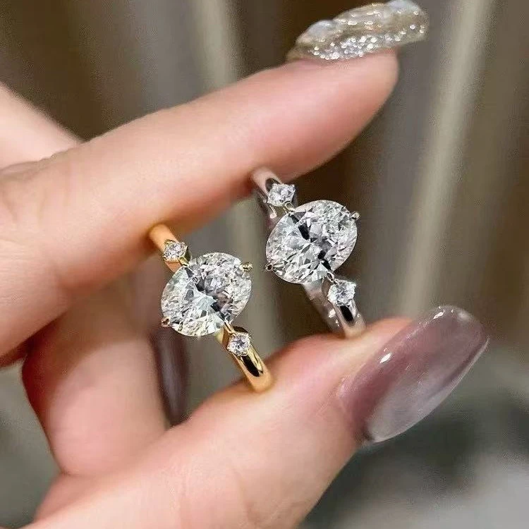 925银戒指 轻奢高级感简约鸽子蛋钻戒戒指