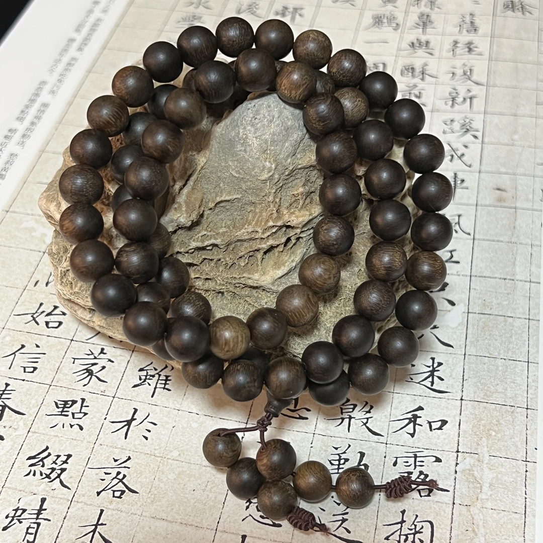 Z-326【文莱黑棋黑油糖结老料手串】沉香多圈10x68颗、46.3g