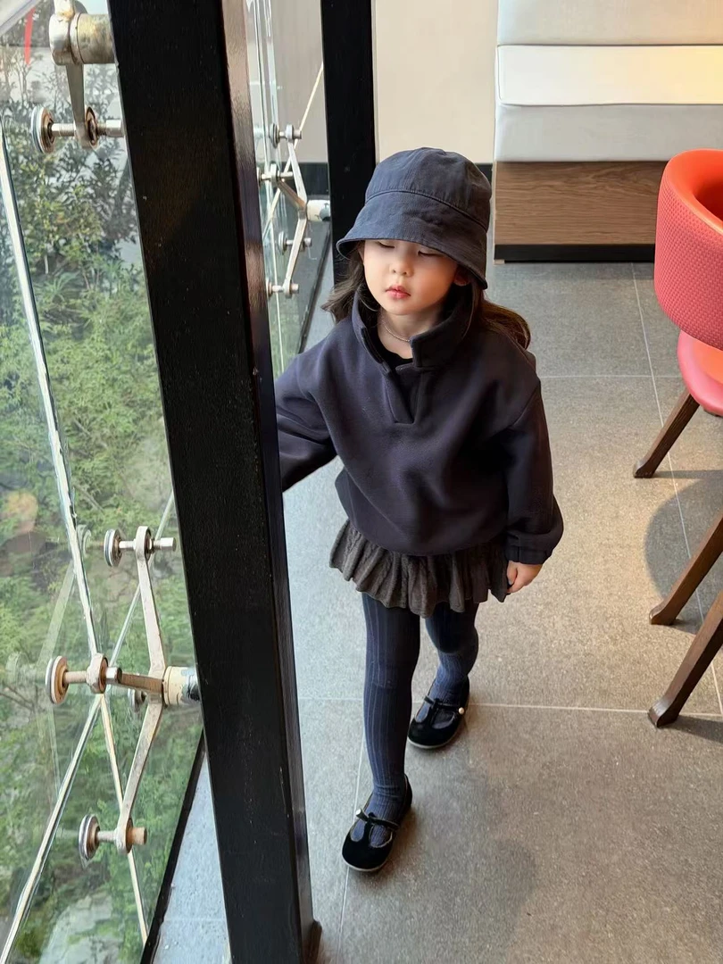 甜小七2025年冬季新款韩版女童休闲一体绒上衣半身裙套装