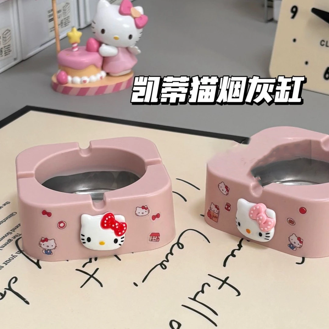 新款kitty猫不锈钢烟灰缸可爱创意家用办公室防灰卡通高级潮烟缸