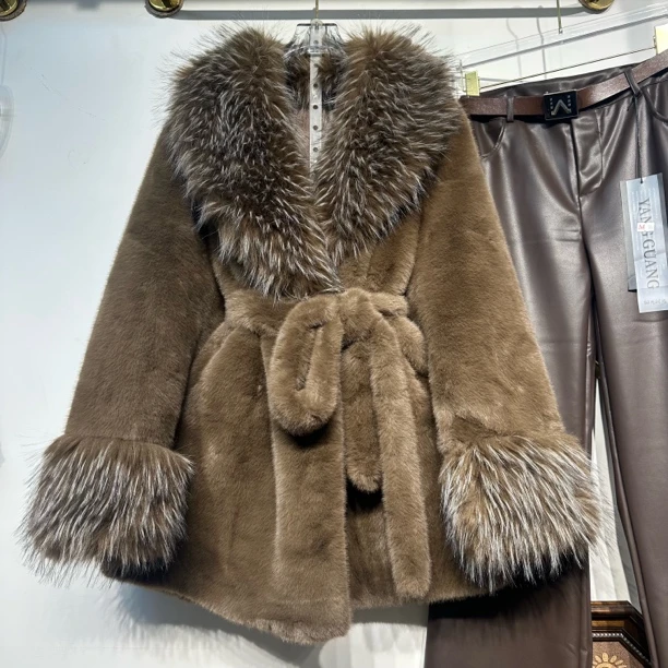 人造皮草 人造皮草 冬季中长款收腰加厚时尚百搭女士人造皮草外