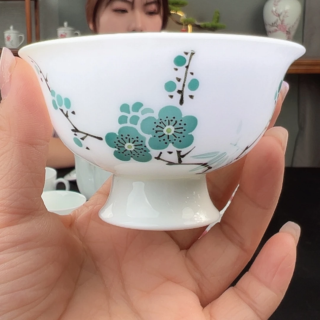 玉泥翠竹绿梅高脚杯