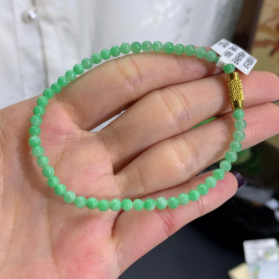 翡翠未镶嵌手链卡3.6胶润果绿小米手串
