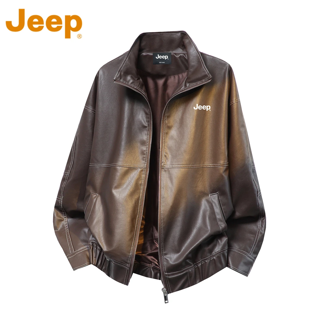 JEEP吉普美式机车立领皮衣外套男款春秋季宽松潮流PU皮夹克上衣服