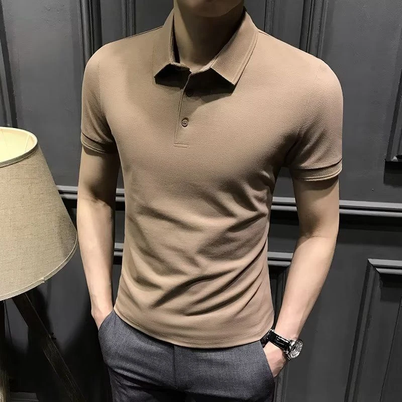 2025新款冰丝Polo衫男短袖夏季商务男士翻领T恤高端修身半袖男装