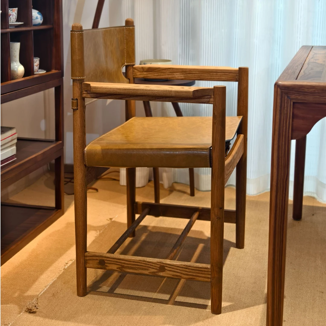 西班牙高款北美白蜡木餐椅实木靠背椅黑胡桃色家用椅子实木椅子