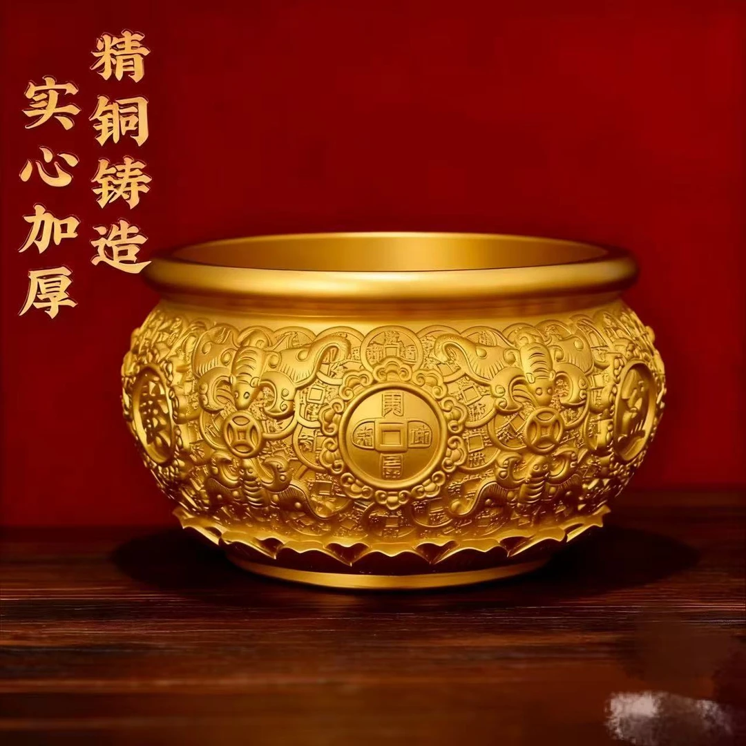 超大号八福金钱12斤聚宝盆家居办公室开业乔迁装饰工艺品黄铜摆件