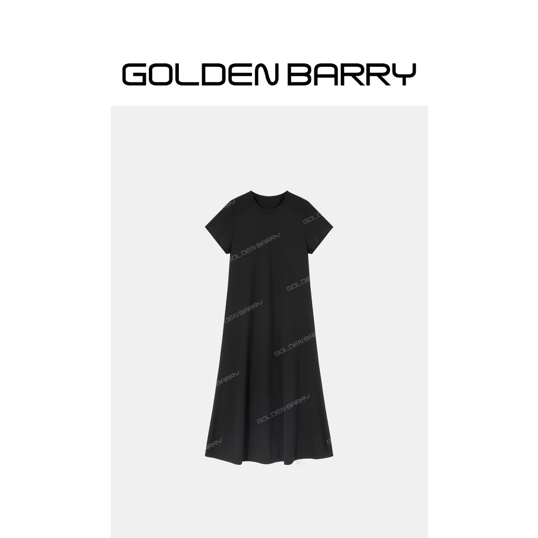 GOLDENBARRY「黑天鹅」经典正肩针织长裙简约优雅连衣裙GB060713013
