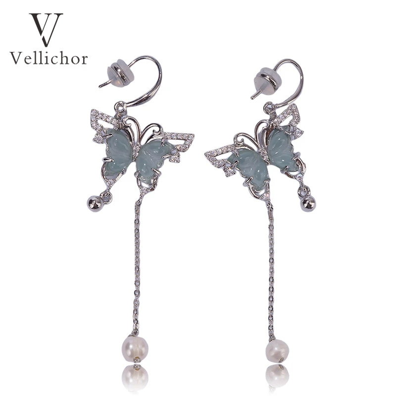 铜合金耳饰 蓝水冰清蝴蝶耳钉女小众轻奢气质百搭灵动耳环