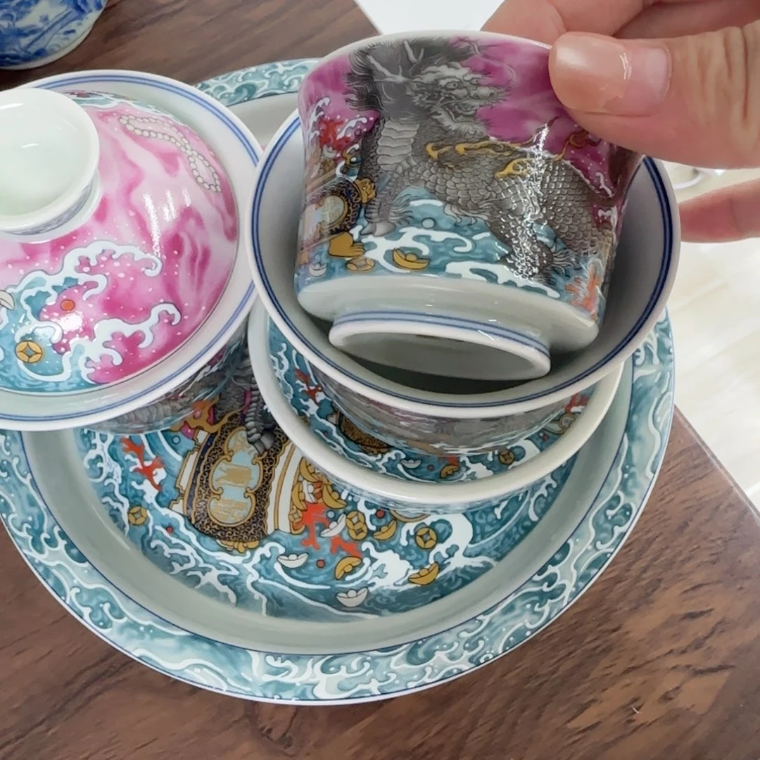 麒麟踏浪五件套景德镇