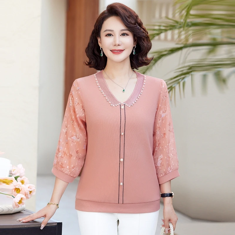 春秋妈妈装女装气质夏季薄款宽松大码洋气针织中老年时尚新款减龄